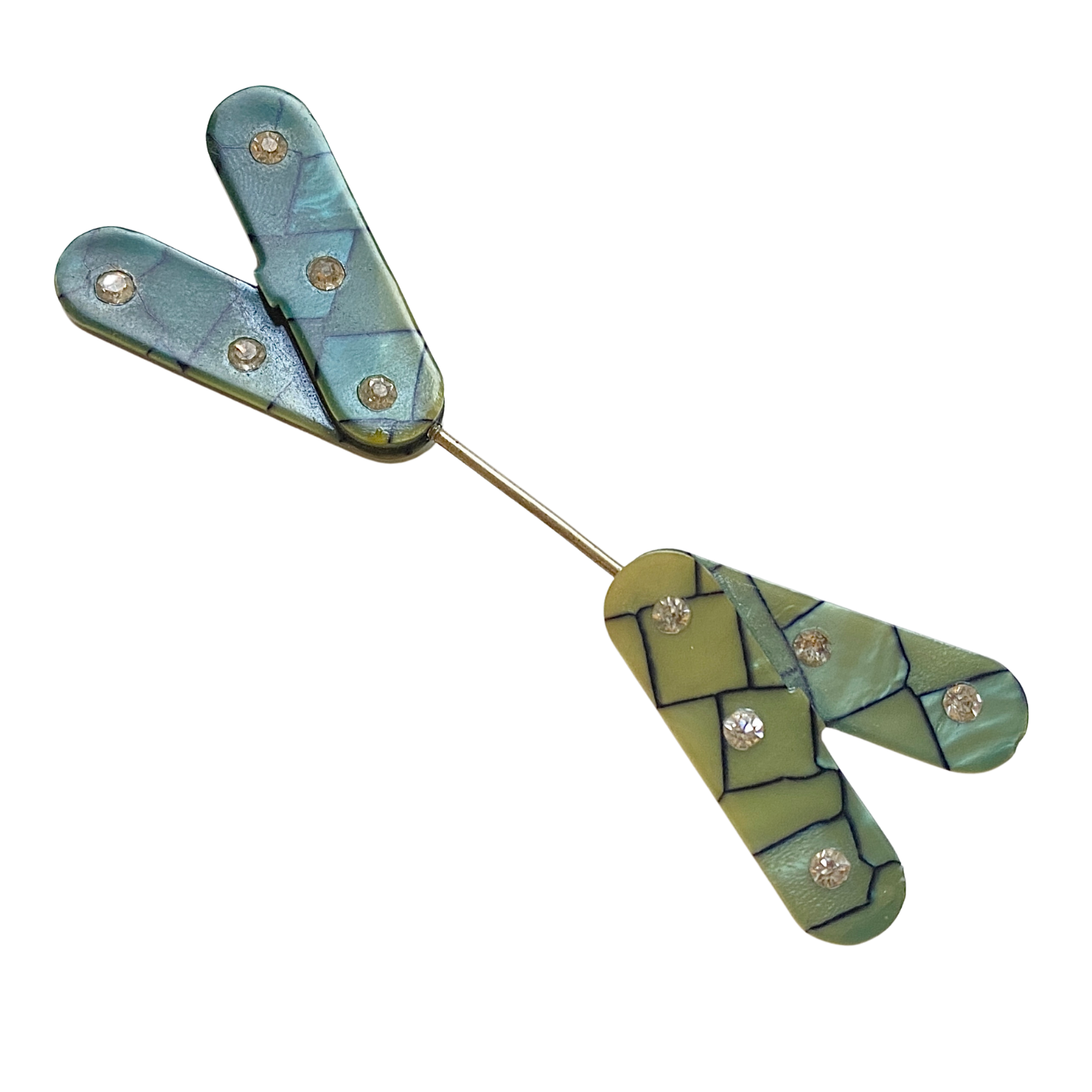 1930s Green and Black "X" Jabot Brooch