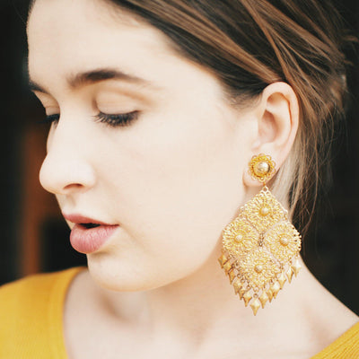 Huge 1960s Gold Filigree Dangling Statement Earrings by Unsigned Beauty - Vintage Meet Modern Vintage Jewelry - Chicago, Illinois - #oldhollywoodglamour #vintagemeetmodern #designervintage #jewelrybox #antiquejewelry #vintagejewelry