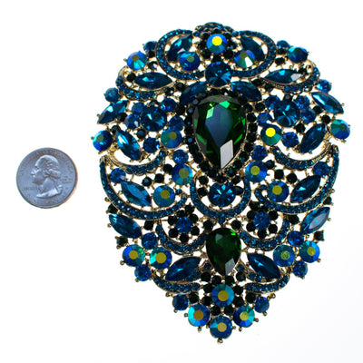 Massive Blue and Emerald Green Rhinestone Brooch by Vintage Meet Modern  - Vintage Meet Modern Vintage Jewelry - Chicago, Illinois - #oldhollywoodglamour #vintagemeetmodern #designervintage #jewelrybox #antiquejewelry #vintagejewelry