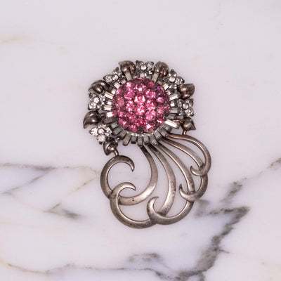 Vintage Pennino Sterlin Silver Brooch, Pink and Clear Rhinestones, Silver Tone Setting, Brooches and Pins by Pennino - Vintage Meet Modern Vintage Jewelry - Chicago, Illinois - #oldhollywoodglamour #vintagemeetmodern #designervintage #jewelrybox #antiquejewelry #vintagejewelry