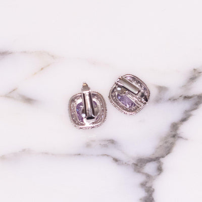 Vintage Pave Diamante Crystal and Light Amethyst Purple Soft Squared Statement Earrings by 1990s - Vintage Meet Modern Vintage Jewelry - Chicago, Illinois - #oldhollywoodglamour #vintagemeetmodern #designervintage #jewelrybox #antiquejewelry #vintagejewelry