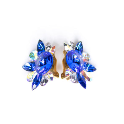 Vintage 1980s Blue and Aurora Borealis Statement Earrings by Unsigned Beauty - Vintage Meet Modern Vintage Jewelry - Chicago, Illinois - #oldhollywoodglamour #vintagemeetmodern #designervintage #jewelrybox #antiquejewelry #vintagejewelry