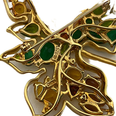 Vintage Gold Green, Yellow, Orange, Crystal Maple Leaf Brooch by Ross Simons - Vintage Meet Modern Vintage Jewelry - Chicago, Illinois - #oldhollywoodglamour #vintagemeetmodern #designervintage #jewelrybox #antiquejewelry #vintagejewelry