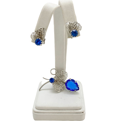Vintage Silver Filigree Leaf with Royal Blue Rhinestone Earrings by Unsigned Beauty - Vintage Meet Modern Vintage Jewelry - Chicago, Illinois - #oldhollywoodglamour #vintagemeetmodern #designervintage #jewelrybox #antiquejewelry #vintagejewelry