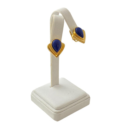 Vintage Gold and Blue Statement Earrings by Unsigned Beauty - Vintage Meet Modern Vintage Jewelry - Chicago, Illinois - #oldhollywoodglamour #vintagemeetmodern #designervintage #jewelrybox #antiquejewelry #vintagejewelry