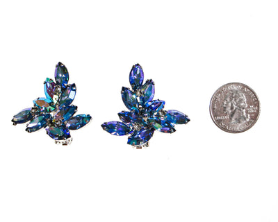 Blue Rhinestone Statement Earrings with Aurora Borealis Finish by Unsigned Beauty - Vintage Meet Modern Vintage Jewelry - Chicago, Illinois - #oldhollywoodglamour #vintagemeetmodern #designervintage #jewelrybox #antiquejewelry #vintagejewelry