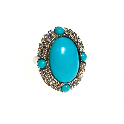 Vintage Turquoise Glass and Rhinestone Statement Ring by Unsigned Beauty - Vintage Meet Modern Vintage Jewelry - Chicago, Illinois - #oldhollywoodglamour #vintagemeetmodern #designervintage #jewelrybox #antiquejewelry #vintagejewelry