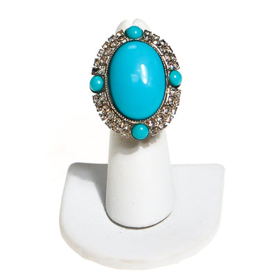 Vintage Turquoise Glass and Rhinestone Statement Ring by Unsigned Beauty - Vintage Meet Modern Vintage Jewelry - Chicago, Illinois - #oldhollywoodglamour #vintagemeetmodern #designervintage #jewelrybox #antiquejewelry #vintagejewelry