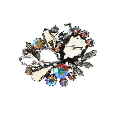 Aurora Borealis, Clear Crystal, Diamante, and Smoke Rhinestone Brooch by Unsigned Beauty - Vintage Meet Modern Vintage Jewelry - Chicago, Illinois - #oldhollywoodglamour #vintagemeetmodern #designervintage #jewelrybox #antiquejewelry #vintagejewelry