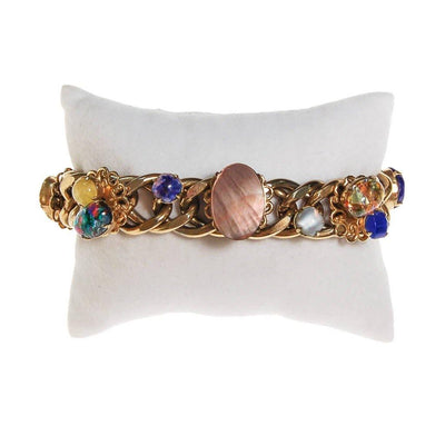 Colorful Art Glass, Rhinestone, Chain Link Bracelet by Unsigned Beauty - Vintage Meet Modern Vintage Jewelry - Chicago, Illinois - #oldhollywoodglamour #vintagemeetmodern #designervintage #jewelrybox #antiquejewelry #vintagejewelry
