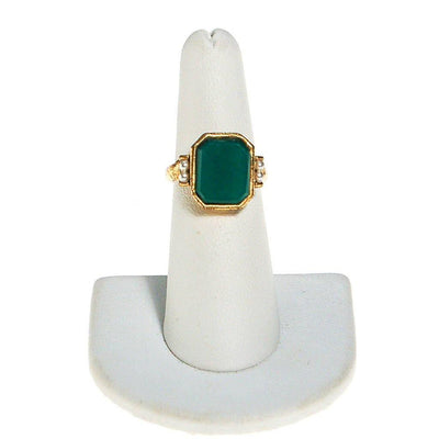 Emerald Green Ring with Pearls, Gold tone, Victorian Revival by unsigned - Vintage Meet Modern Vintage Jewelry - Chicago, Illinois - #oldhollywoodglamour #vintagemeetmodern #designervintage #jewelrybox #antiquejewelry #vintagejewelry