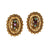 Antique Gold Tone Oval Earrings with Purple and Turquoise Rhinestones