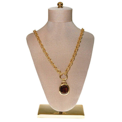 Joan Rivers Gold Chain Necklace with Smokey Topaz Pendant by Joan Rivers - Vintage Meet Modern Vintage Jewelry - Chicago, Illinois - #oldhollywoodglamour #vintagemeetmodern #designervintage #jewelrybox #antiquejewelry #vintagejewelry