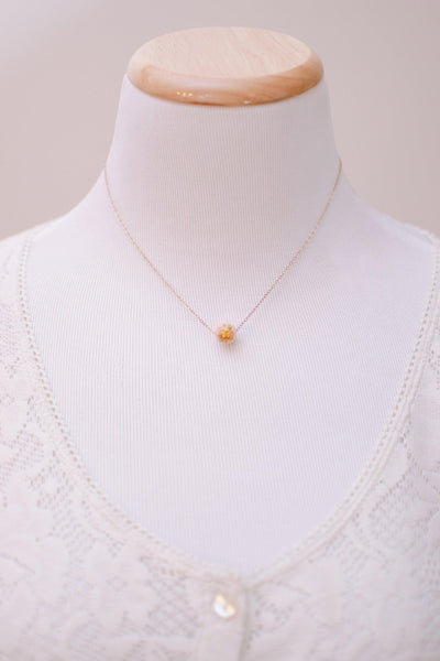 1970s Dainty Gold Filled Necklace with Yellow Rose on Pink Bead, New Old Stock Minimalist by 1970s - Vintage Meet Modern Vintage Jewelry - Chicago, Illinois - #oldhollywoodglamour #vintagemeetmodern #designervintage #jewelrybox #antiquejewelry #vintagejewelry