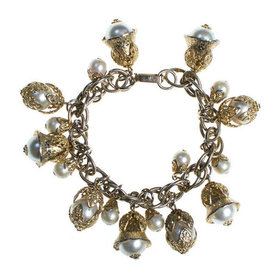 Vintage Mid Century Modern Gold Filigree and Pearl Charm Bracelet by 1960s - Vintage Meet Modern Vintage Jewelry - Chicago, Illinois - #oldhollywoodglamour #vintagemeetmodern #designervintage #jewelrybox #antiquejewelry #vintagejewelry
