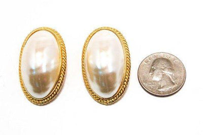 Givenchy Mabe Peral Earrings, Oval, Oversized, Couture, Designer, Runway, Clip-on by Givenchy - Vintage Meet Modern Vintage Jewelry - Chicago, Illinois - #oldhollywoodglamour #vintagemeetmodern #designervintage #jewelrybox #antiquejewelry #vintagejewelry