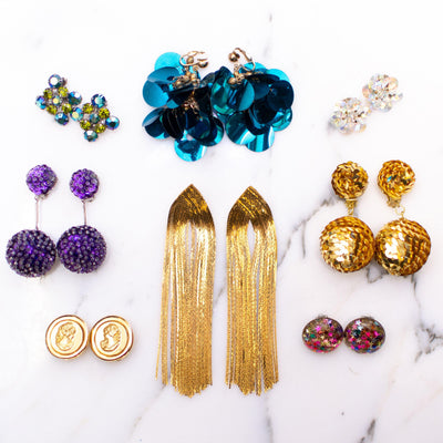 Vintage 1960s Purple Sequin Bon Bon Statement Earrings, Dangle, Purple Sequins, Clear Beads, Clip-on by 1960s - Vintage Meet Modern Vintage Jewelry - Chicago, Illinois - #oldhollywoodglamour #vintagemeetmodern #designervintage #jewelrybox #antiquejewelry #vintagejewelry