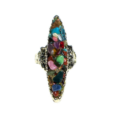 Vintage Mid Century Modern Speckled Rainbow Gemstone Statement Ring by 1950s - Vintage Meet Modern Vintage Jewelry - Chicago, Illinois - #oldhollywoodglamour #vintagemeetmodern #designervintage #jewelrybox #antiquejewelry #vintagejewelry
