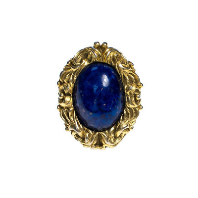 Vintage Chunky Gold Lapis Glass and Gold Locket Statement Ring by Mid Century Modern - Vintage Meet Modern Vintage Jewelry - Chicago, Illinois - #oldhollywoodglamour #vintagemeetmodern #designervintage #jewelrybox #antiquejewelry #vintagejewelry