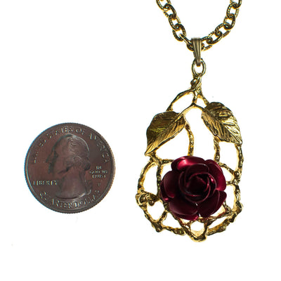 Vintage Red Rose and Gold Pendant Necklace by 1950s - Vintage Meet Modern Vintage Jewelry - Chicago, Illinois - #oldhollywoodglamour #vintagemeetmodern #designervintage #jewelrybox #antiquejewelry #vintagejewelry