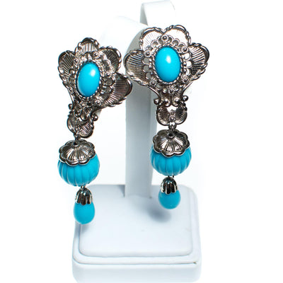 Vintage Jose Barrera for  Avon Turquoise and Silver Statement Earrings by Barrera for Avon - Vintage Meet Modern Vintage Jewelry - Chicago, Illinois - #oldhollywoodglamour #vintagemeetmodern #designervintage #jewelrybox #antiquejewelry #vintagejewelry