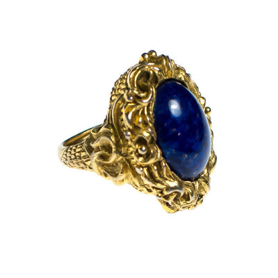 Vintage Chunky Gold Lapis Glass and Gold Locket Statement Ring by Mid Century Modern - Vintage Meet Modern Vintage Jewelry - Chicago, Illinois - #oldhollywoodglamour #vintagemeetmodern #designervintage #jewelrybox #antiquejewelry #vintagejewelry