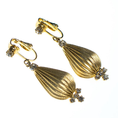 Vintage Fluted Gold Orb Dangling Drop Statement Earrings with Crystals by Mid Century Modern - Vintage Meet Modern Vintage Jewelry - Chicago, Illinois - #oldhollywoodglamour #vintagemeetmodern #designervintage #jewelrybox #antiquejewelry #vintagejewelry