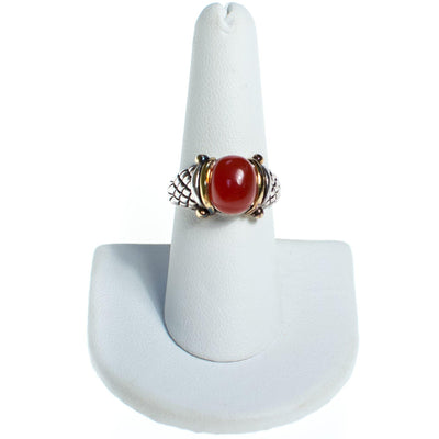 Vintage Domed Carnelian Cabochon Ring Set in Sterling Silver with 18kt gold accents by Sterling Silver - Vintage Meet Modern Vintage Jewelry - Chicago, Illinois - #oldhollywoodglamour #vintagemeetmodern #designervintage #jewelrybox #antiquejewelry #vintagejewelry