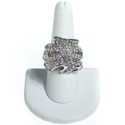 Vintage Huge Chunky Pave CZ Wave Statement Ring in Silver Tone by 1990s - Vintage Meet Modern Vintage Jewelry - Chicago, Illinois - #oldhollywoodglamour #vintagemeetmodern #designervintage #jewelrybox #antiquejewelry #vintagejewelry