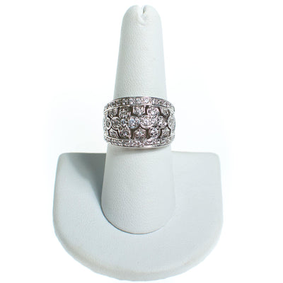 Vintage Diamonique Statement Wide Band Sterling Silver Ring with Clovers by Sterling Silver - Vintage Meet Modern Vintage Jewelry - Chicago, Illinois - #oldhollywoodglamour #vintagemeetmodern #designervintage #jewelrybox #antiquejewelry #vintagejewelry