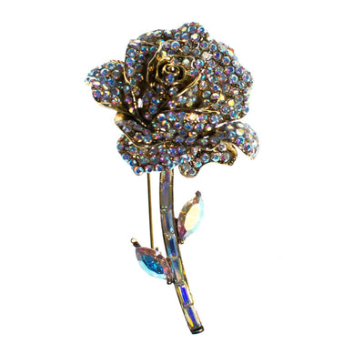 Vintage Sparkling Aurora Borealis Rhinestone Rose Brooch by 1990s - Vintage Meet Modern Vintage Jewelry - Chicago, Illinois - #oldhollywoodglamour #vintagemeetmodern #designervintage #jewelrybox #antiquejewelry #vintagejewelry