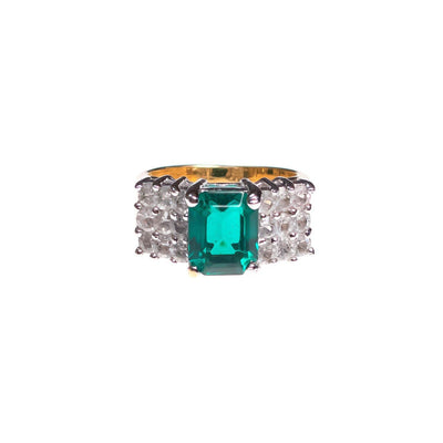 Vintage Emerald Green CZ Emerald Cut and Diamante Wide Band Cocktail Statement Ring by 1980s - Vintage Meet Modern Vintage Jewelry - Chicago, Illinois - #oldhollywoodglamour #vintagemeetmodern #designervintage #jewelrybox #antiquejewelry #vintagejewelry