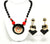 1970's Black Lucite Bead Necklace and Earrings Set