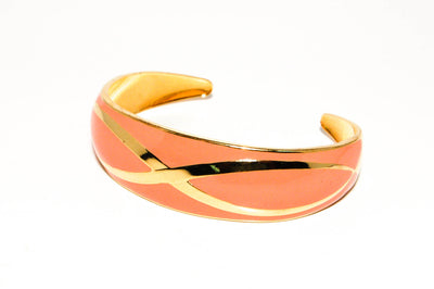 1970's Shiny Gold and Coral Open Cuff Bracelet by 1970's - Vintage Meet Modern Vintage Jewelry - Chicago, Illinois - #oldhollywoodglamour #vintagemeetmodern #designervintage #jewelrybox #antiquejewelry #vintagejewelry
