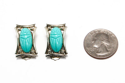 1960's Turquoise Scarab Earrings by Judy Lee by Judy Lee - Vintage Meet Modern Vintage Jewelry - Chicago, Illinois - #oldhollywoodglamour #vintagemeetmodern #designervintage #jewelrybox #antiquejewelry #vintagejewelry