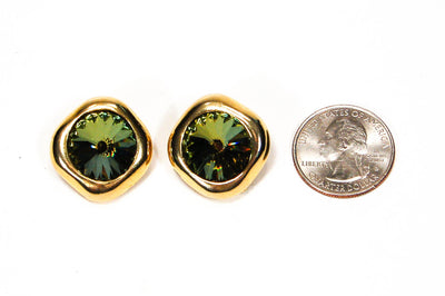 1980's Green Heliotrope Rivoli Rhinestone Earrings by Georgiou by Georgiou - Vintage Meet Modern Vintage Jewelry - Chicago, Illinois - #oldhollywoodglamour #vintagemeetmodern #designervintage #jewelrybox #antiquejewelry #vintagejewelry