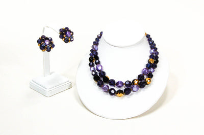 1950's Double Strand Purple Beaded Necklace and Earrings Set by 1950's - Vintage Meet Modern Vintage Jewelry - Chicago, Illinois - #oldhollywoodglamour #vintagemeetmodern #designervintage #jewelrybox #antiquejewelry #vintagejewelry