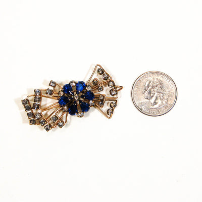 1940s Sapphire Blue Rhinestone Bow Brooch or Pendant Gold Filled Beauty by Marks and Spencer - Vintage Meet Modern Vintage Jewelry - Chicago, Illinois - #oldhollywoodglamour #vintagemeetmodern #designervintage #jewelrybox #antiquejewelry #vintagejewelry