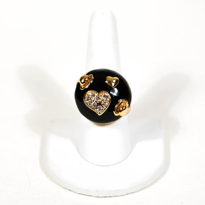 1980's Black and Gold Statement Ring with Rhinestone Hearts by 1980s - Vintage Meet Modern Vintage Jewelry - Chicago, Illinois - #oldhollywoodglamour #vintagemeetmodern #designervintage #jewelrybox #antiquejewelry #vintagejewelry