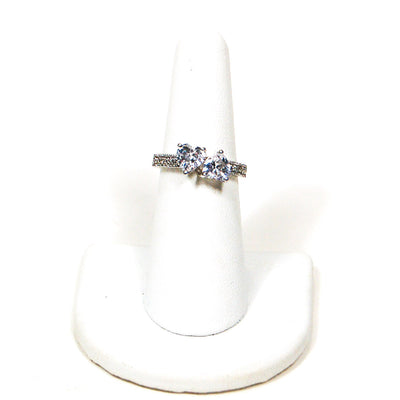Silver Tone Engagement Ring with Cubic Zirconia Hearts by 1980s - Vintage Meet Modern Vintage Jewelry - Chicago, Illinois - #oldhollywoodglamour #vintagemeetmodern #designervintage #jewelrybox #antiquejewelry #vintagejewelry