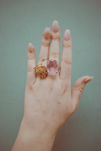 Pink Crystal Statement Ring by Unsigned Beauty - Vintage Meet Modern Vintage Jewelry - Chicago, Illinois - #oldhollywoodglamour #vintagemeetmodern #designervintage #jewelrybox #antiquejewelry #vintagejewelry