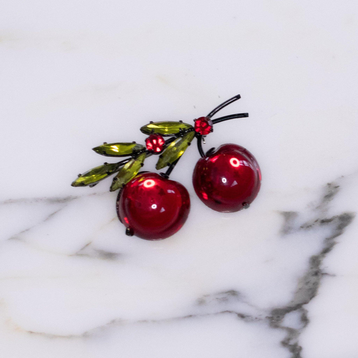 Vintage Red Crystal Cherries Brooch