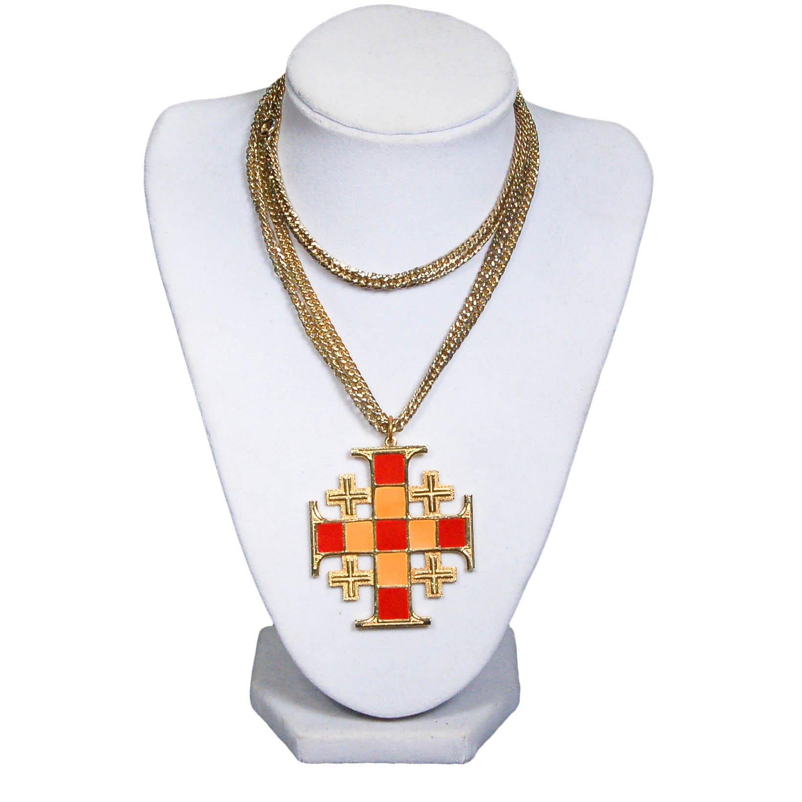 1960s Art Mode Mod Maltese Cross Statement Necklace in Gold, Red, and Orange by Art Mode - Vintage Meet Modern Vintage Jewelry - Chicago, Illinois - #oldhollywoodglamour #vintagemeetmodern #designervintage #jewelrybox #antiquejewelry #vintagejewelry