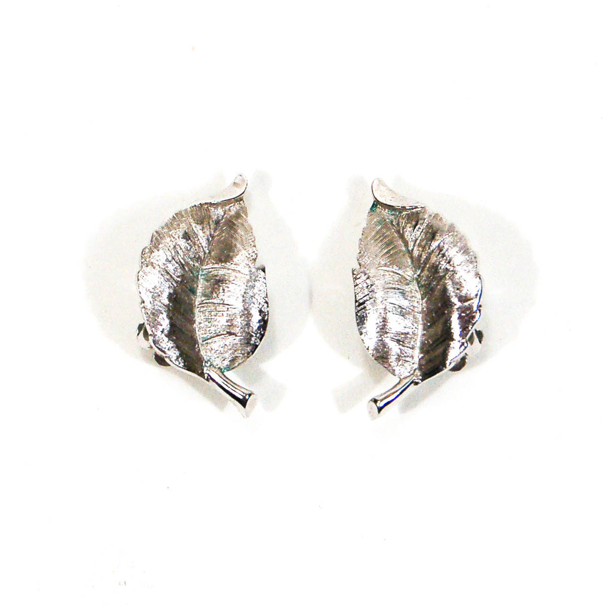 Crown Trifari Silver Leaf Earrings
