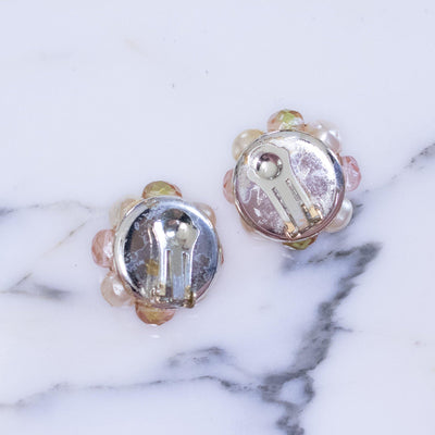 Vintage Faux Pearl with Yellow and Light Pink Crystal Cluster Clip Earrings by Unsigned Beauty - Vintage Meet Modern Vintage Jewelry - Chicago, Illinois - #oldhollywoodglamour #vintagemeetmodern #designervintage #jewelrybox #antiquejewelry #vintagejewelry