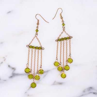 Vintage 1980s Peridot Bezel Set Crystal Dangling Statement Earrings by Artisan Made - Vintage Meet Modern Vintage Jewelry - Chicago, Illinois - #oldhollywoodglamour #vintagemeetmodern #designervintage #jewelrybox #antiquejewelry #vintagejewelry