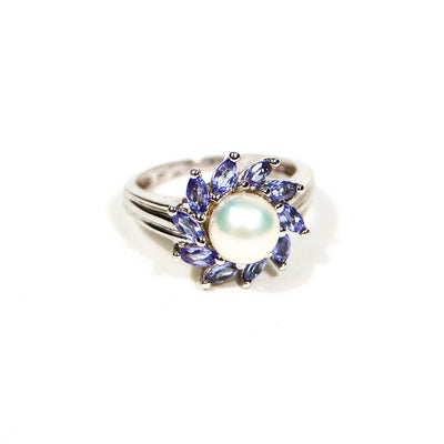 Pearl and Tanzanite Sunburst Ring set in Sterling Silver by Gemstone Ring - Vintage Meet Modern Vintage Jewelry - Chicago, Illinois - #oldhollywoodglamour #vintagemeetmodern #designervintage #jewelrybox #antiquejewelry #vintagejewelry
