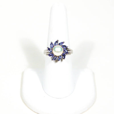 Pearl and Tanzanite Sunburst Ring set in Sterling Silver by Gemstone Ring - Vintage Meet Modern Vintage Jewelry - Chicago, Illinois - #oldhollywoodglamour #vintagemeetmodern #designervintage #jewelrybox #antiquejewelry #vintagejewelry