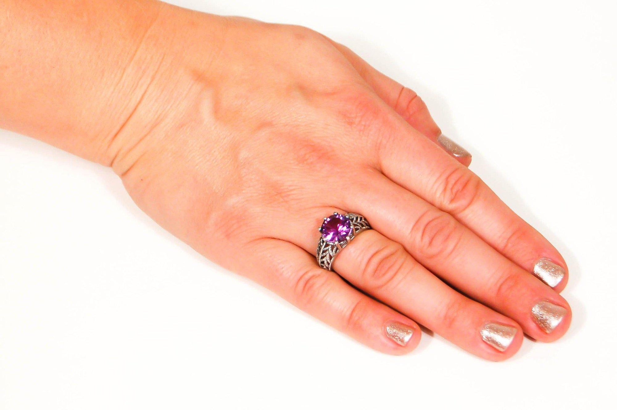 Amethyst Filigree Ring Sterling Silver by Gemstone Ring - Vintage Meet Modern Vintage Jewelry - Chicago, Illinois - #oldhollywoodglamour #vintagemeetmodern #designervintage #jewelrybox #antiquejewelry #vintagejewelry