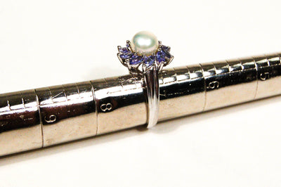 Pearl and Tanzanite Sunburst Ring set in Sterling Silver by Gemstone Ring - Vintage Meet Modern Vintage Jewelry - Chicago, Illinois - #oldhollywoodglamour #vintagemeetmodern #designervintage #jewelrybox #antiquejewelry #vintagejewelry
